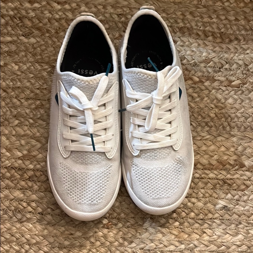 White Sneakers with Blue Accents